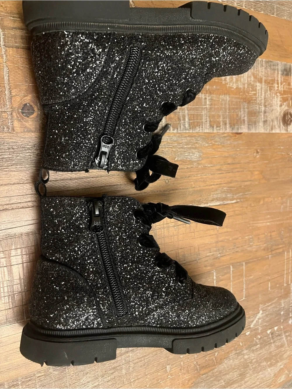 Toddler Cat & Jack Sparkle Black Velvet Lace-Up Boots